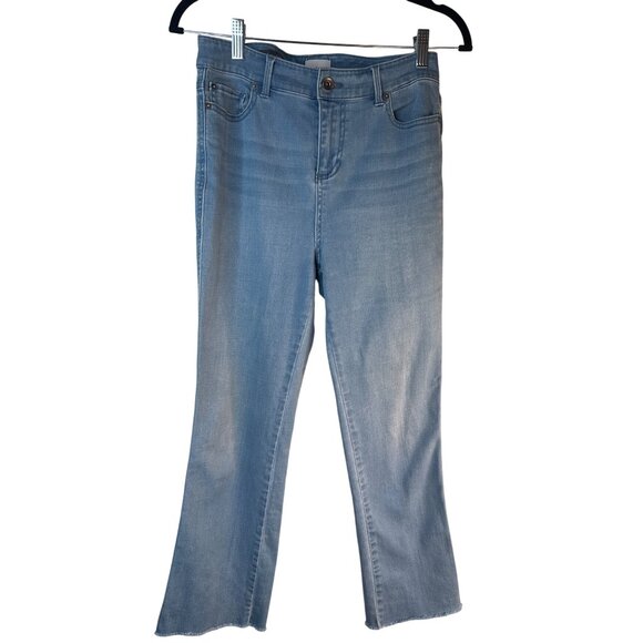 ecru Denim - 2/$30 High-Rise Light Wash Cropped Denim Jeans Straight Leg Frayed Hem